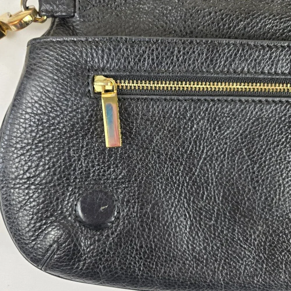 Tory Burch Black Leather Crossbody Bag Gold Chain Strap Magnetic Close Flap Logo
